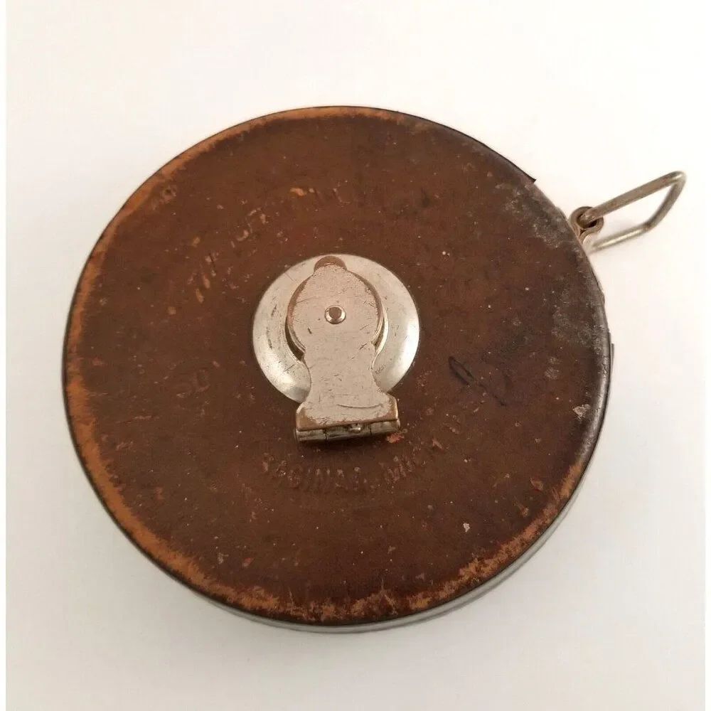 Vintage Lufkin Engineers Chrome Clad Leader Steel Tape Measure 50 Ft Foot USA